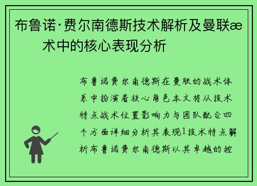 布鲁诺·费尔南德斯技术解析及曼联战术中的核心表现分析